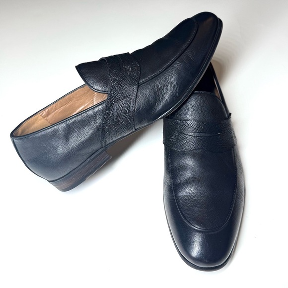 ZANZARA Mens PENNY LOAFERS 1/2 in Heeled Black Leather Dress SHOES Size- 10 - Picture 3 of 9